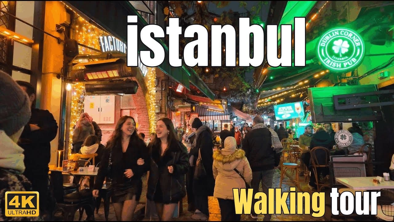 Istanbul Walking Tour 4K - Beautifully Lit Streets and Shops of Karaköy & Galataport at Night